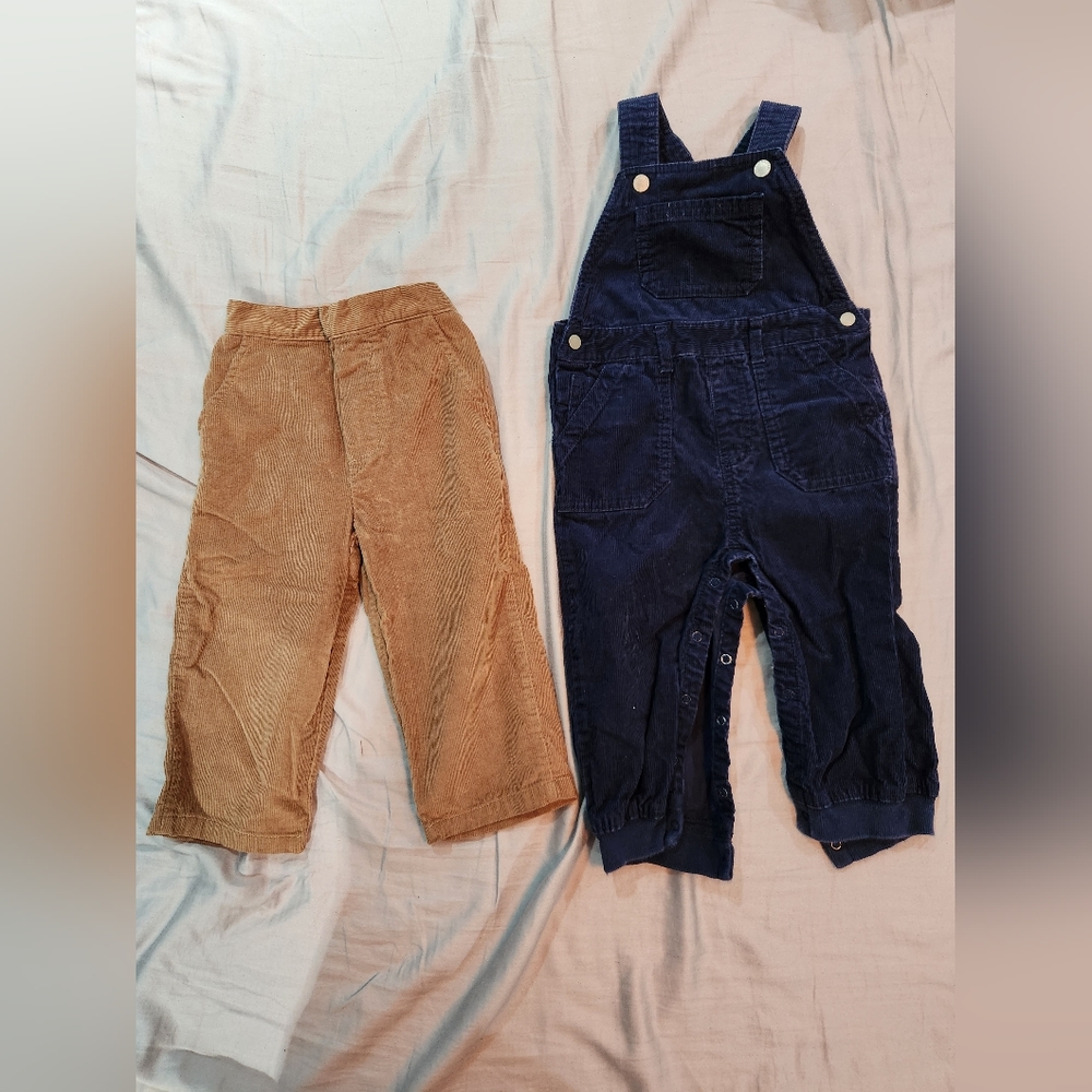 2 pair 24 month corduroy pants / bib overalls